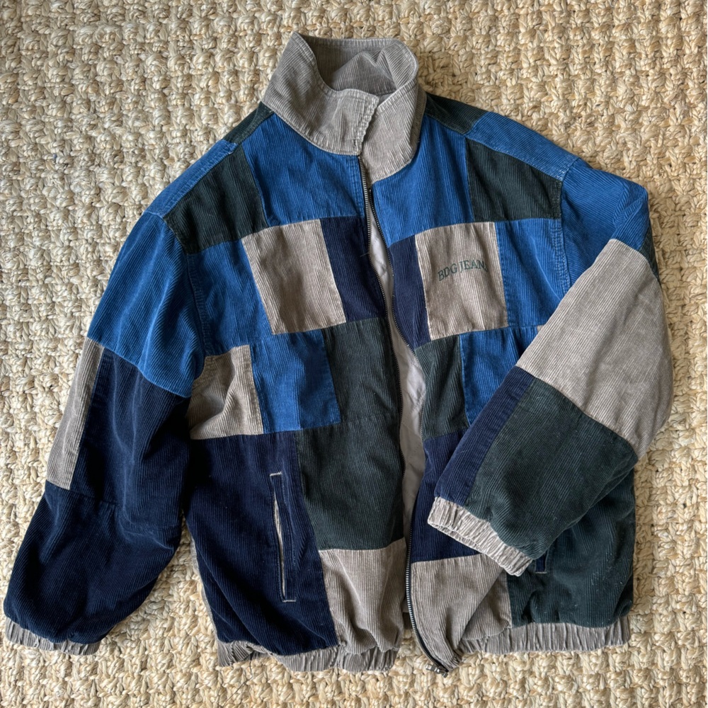 BDG Patchwork Corduroy Harrington Jacket, size M, Blue and Green